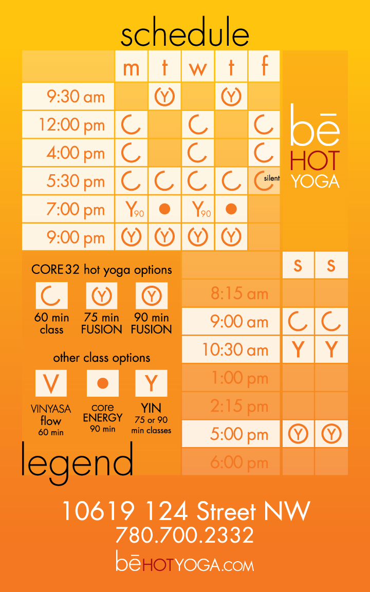 be HOT YOGA Schedule